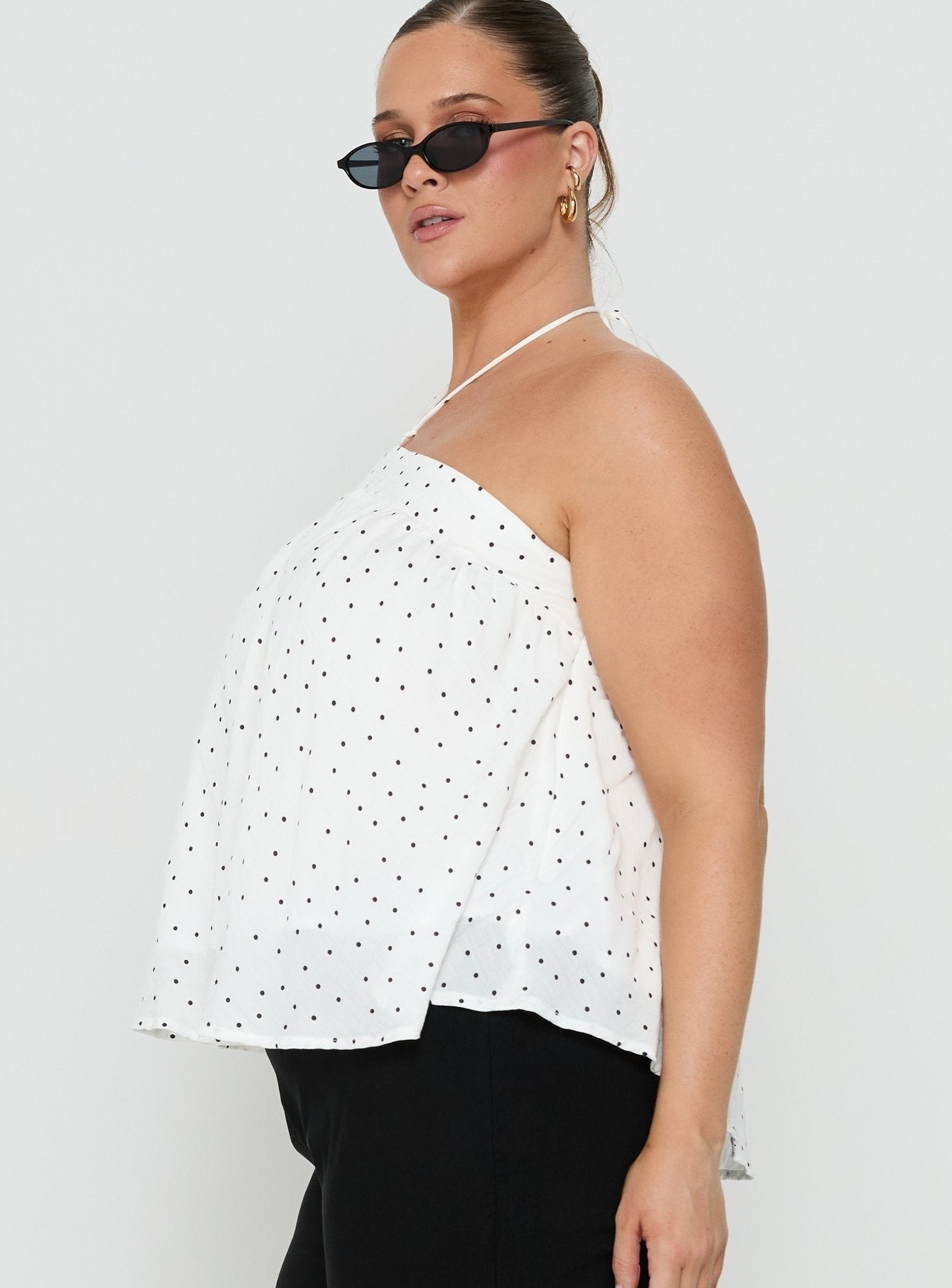 Moonlit Top White Polka Curve