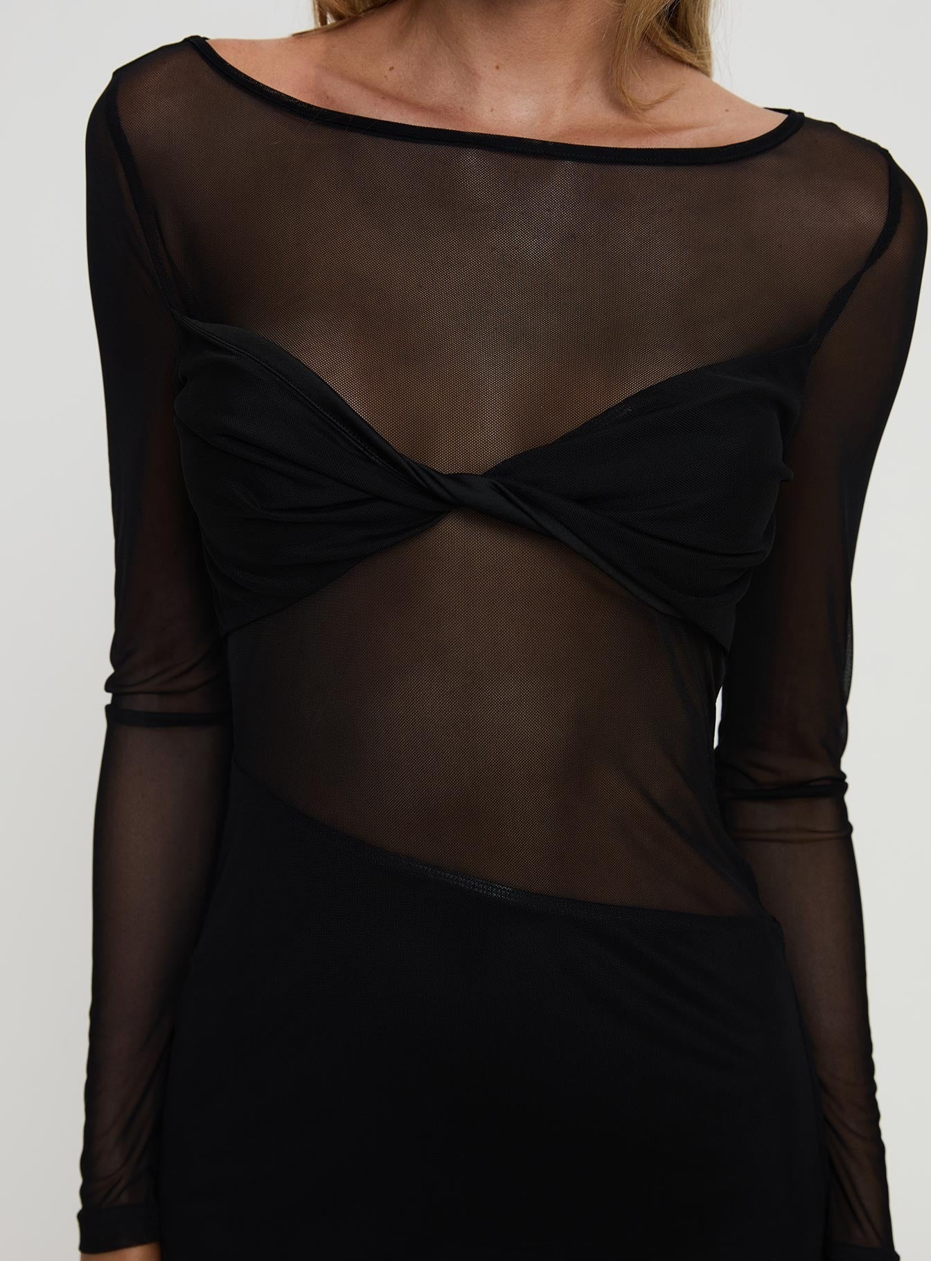 Insatiable Long Sleeve Mesh Mini Dress Black