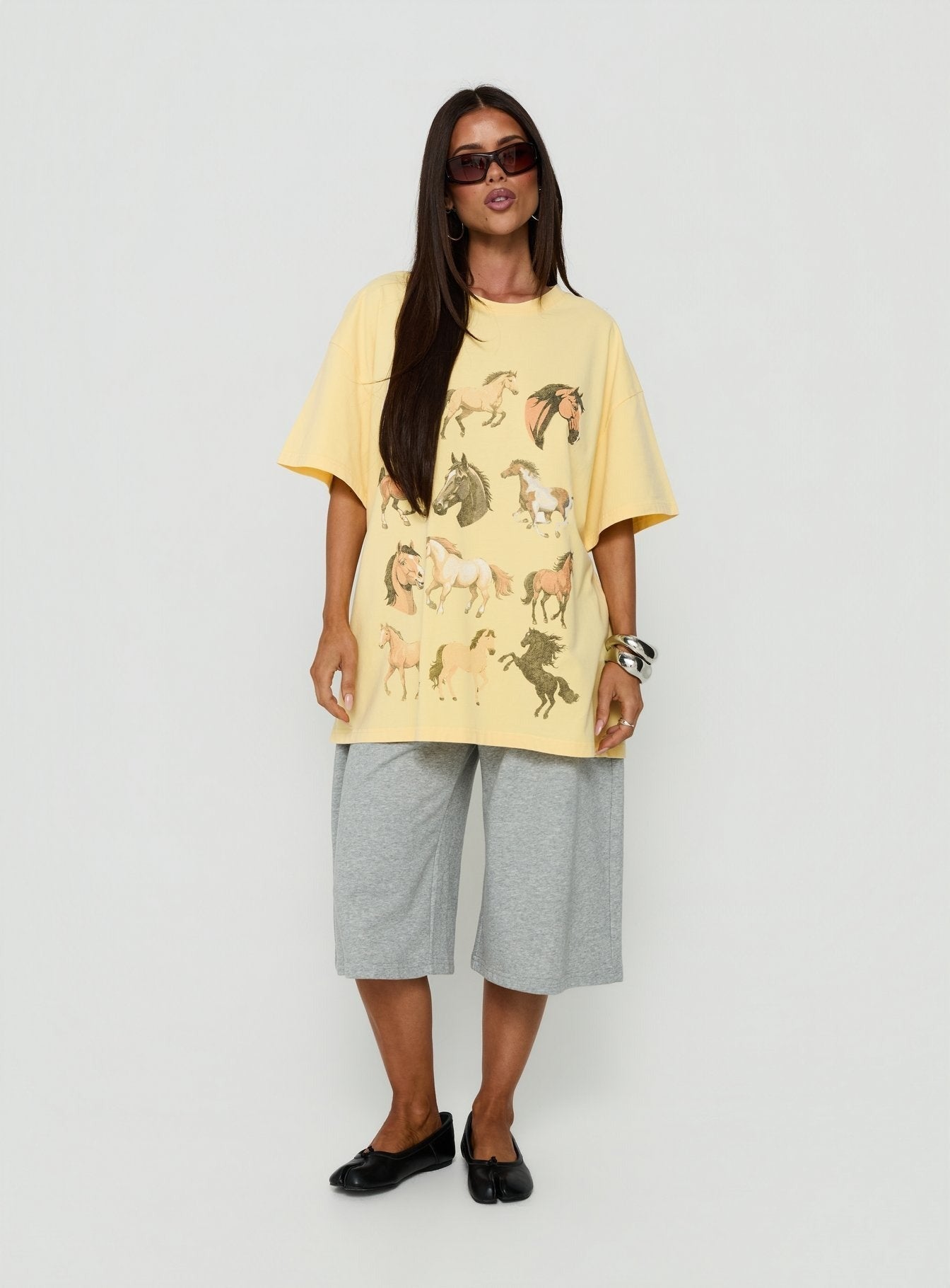 Horse Girl Oversized Graphic Tee Washed Yellow