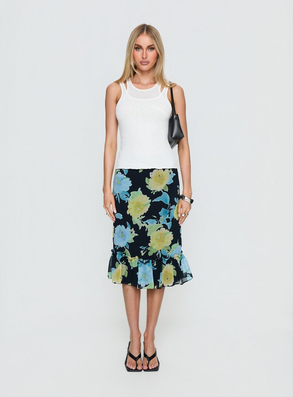 Tarla Midi Skirt Crystal Black Flower