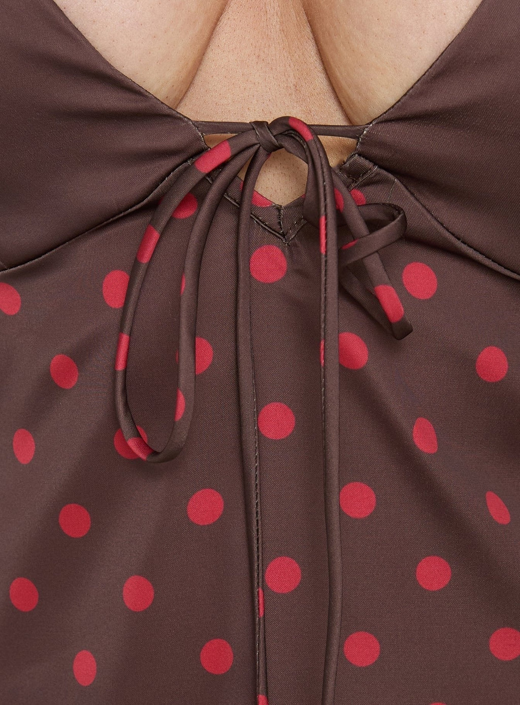 Warm Light Tie Detail Satin Cami Top Chocolate Polka Dot