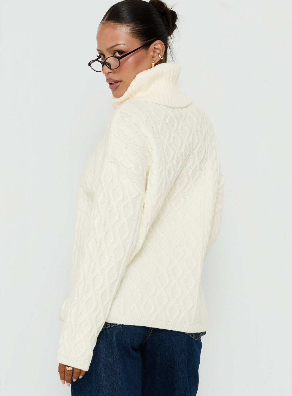 Delah Cable Knit Roll Neck Jumper Cream