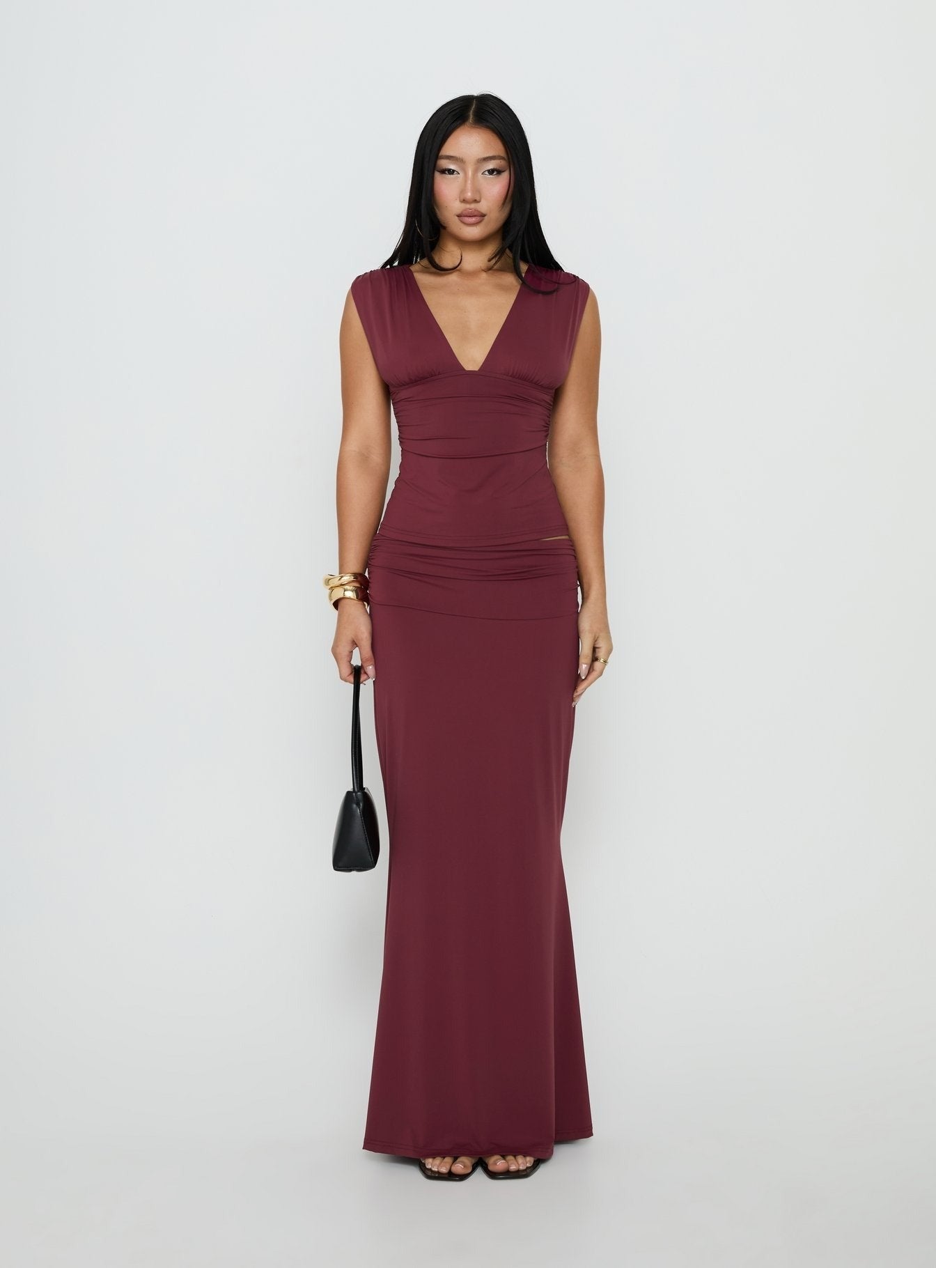 Liorah Foldover Waist Maxi Skirt Red