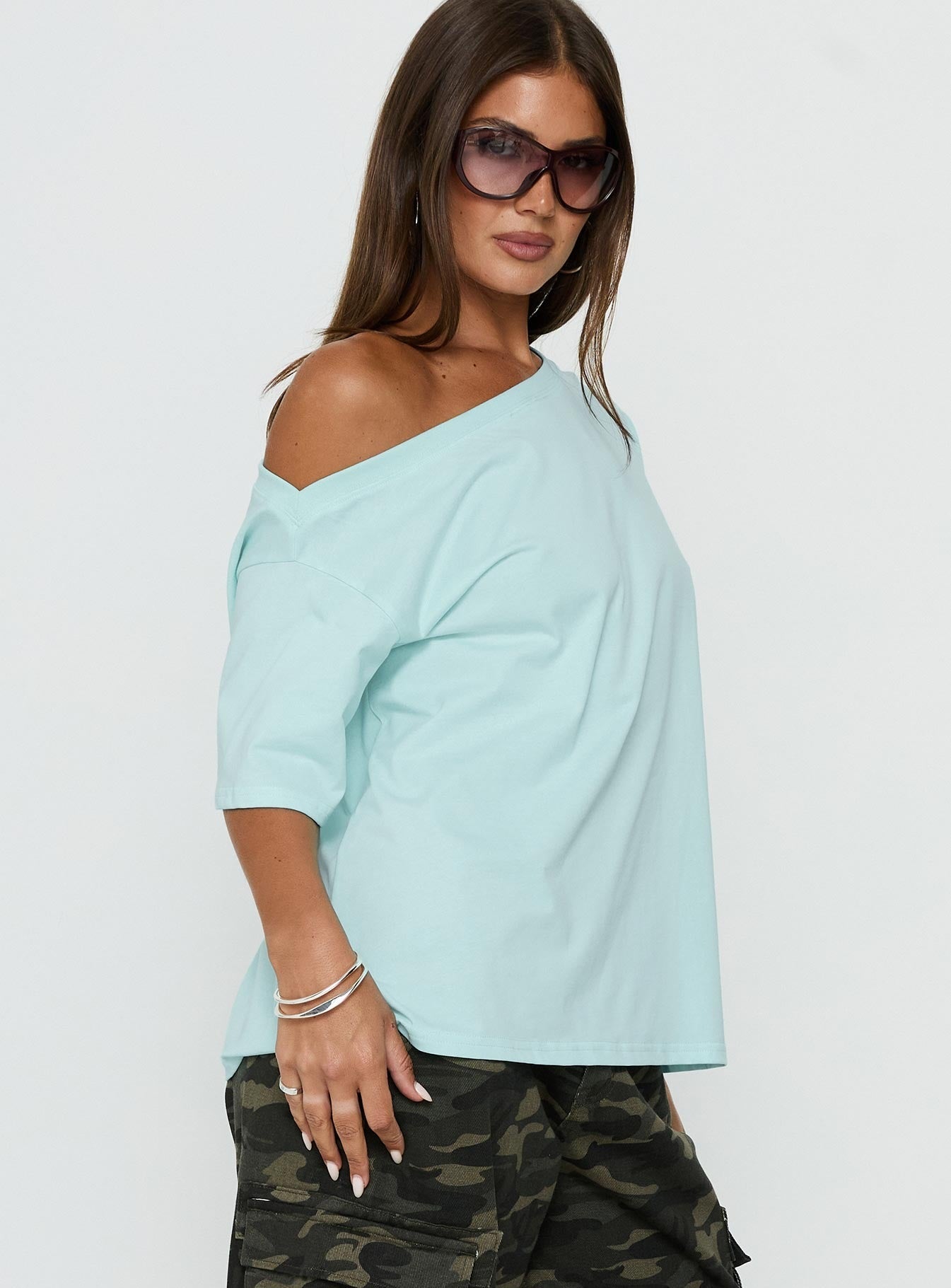 Settle Down One Shoulder Top Aqua