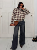 Khodana Funnel Neck Button Down Jacket Brown Check