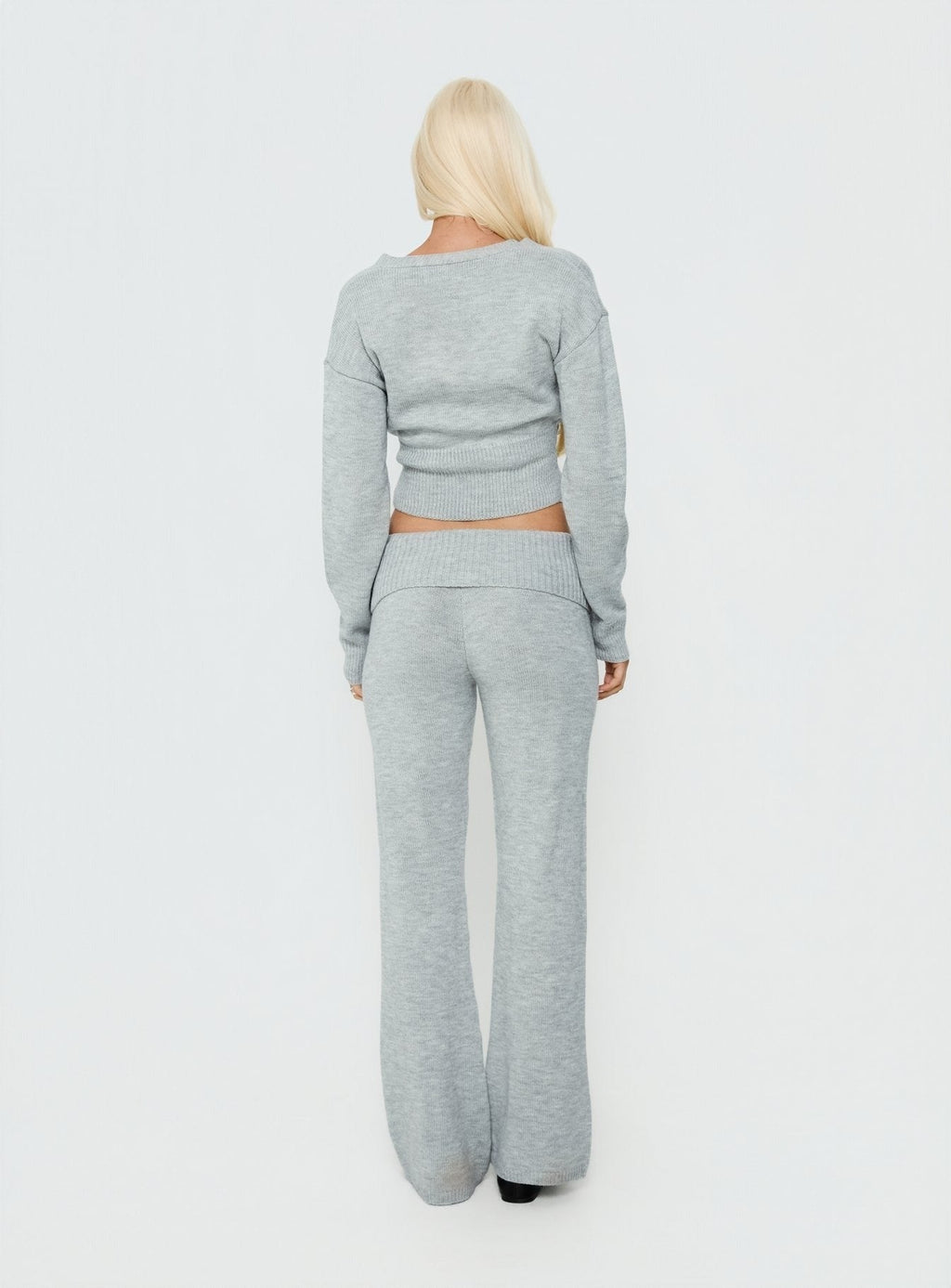 Odeline Fold Over Knit Pants Grey Marle