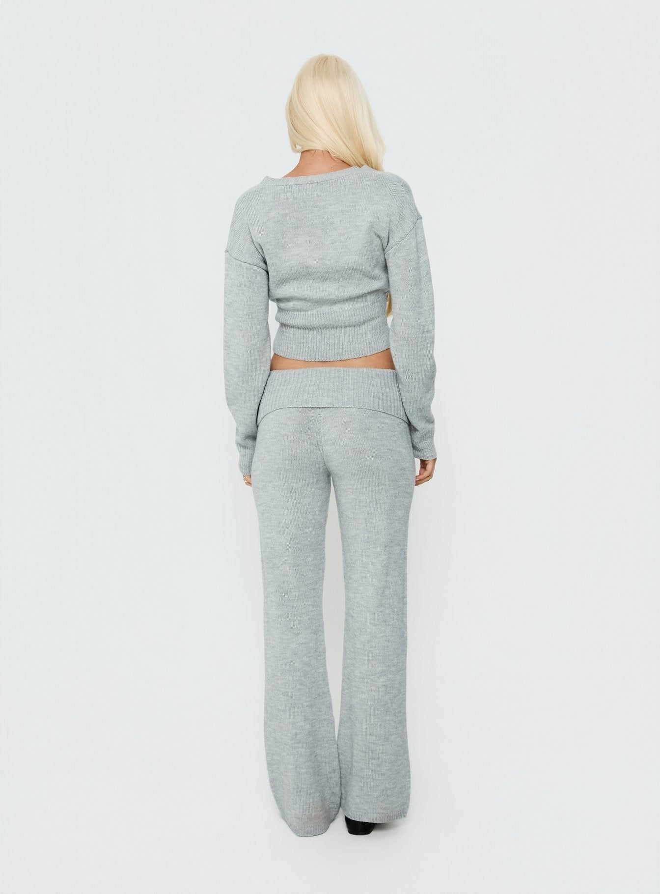 Odeline Fold Over Knit Pants Grey Marle