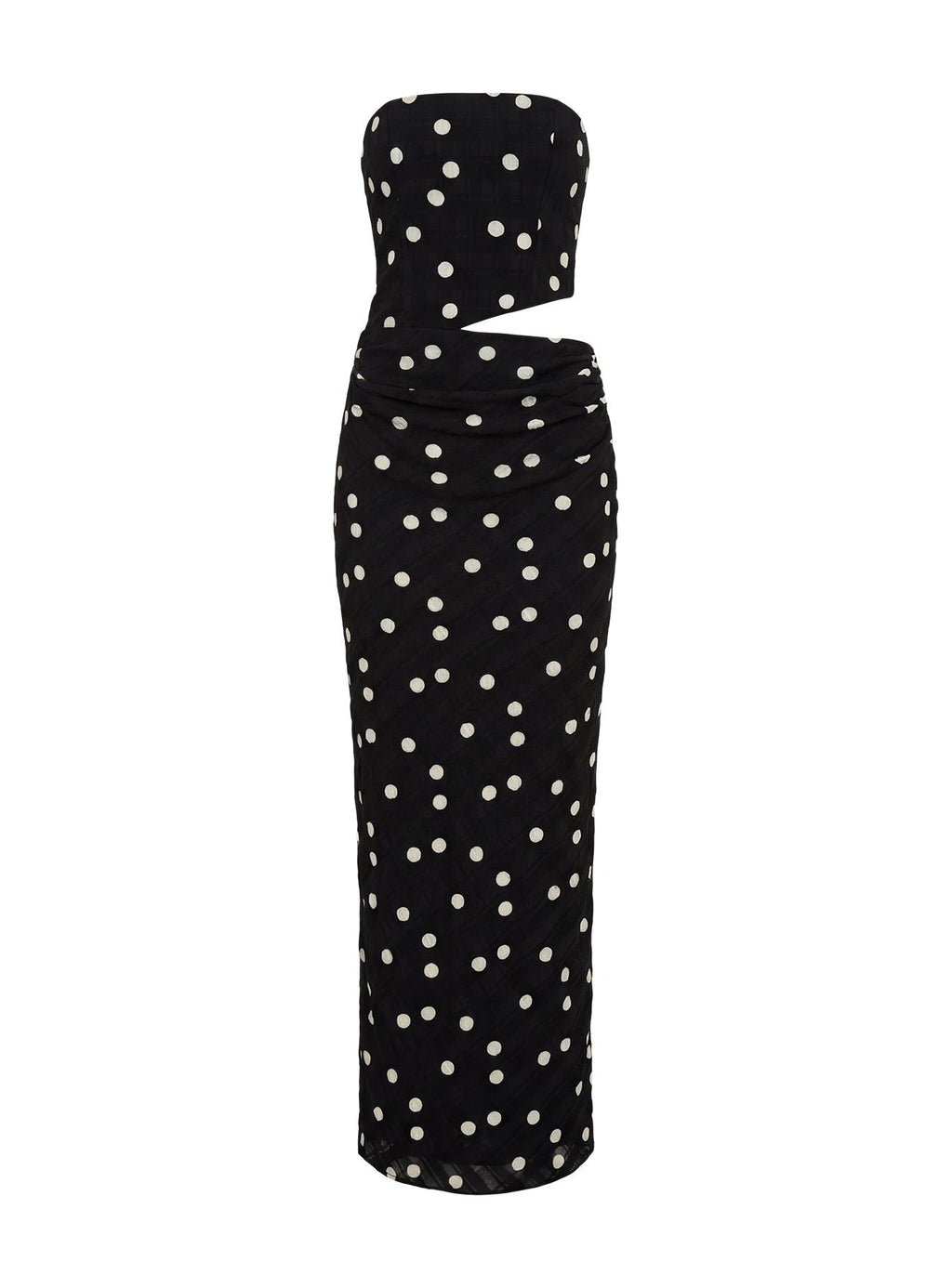 Jasira Strapless Drape Maxi Dress Black Polka Dot