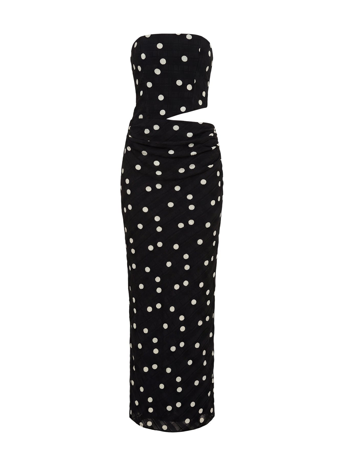 Jasira Strapless Drape Maxi Dress Black Polka Dot