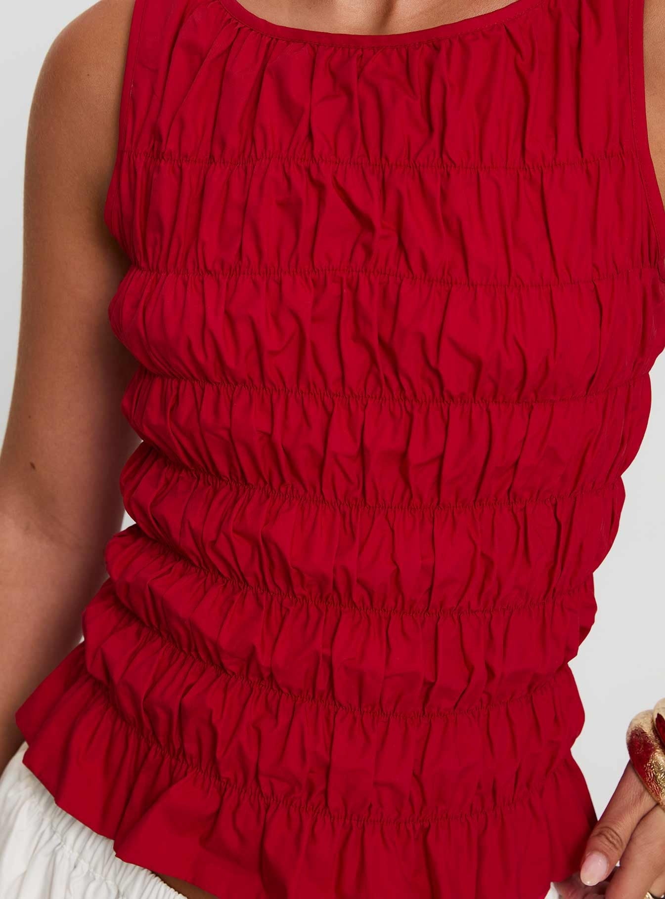 Marleene Shirred Top Red