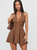 Head Turner Halter Playsuit Brown