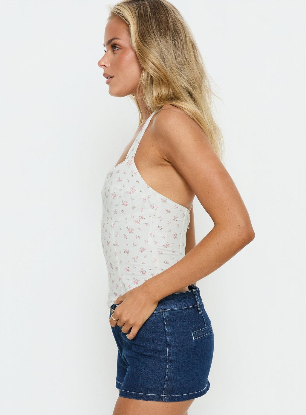Delyra Halter Corset Top White Floral
