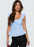 Marnee Babydoll Shirred Top Blue Gingham