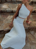 Elianora Asymmetrical Beaded Maxi Dress Blue