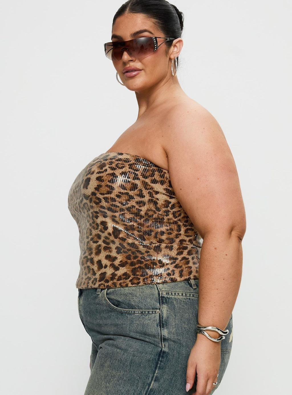 Learn To Fly Strapless Sequin Top Leopard Curve