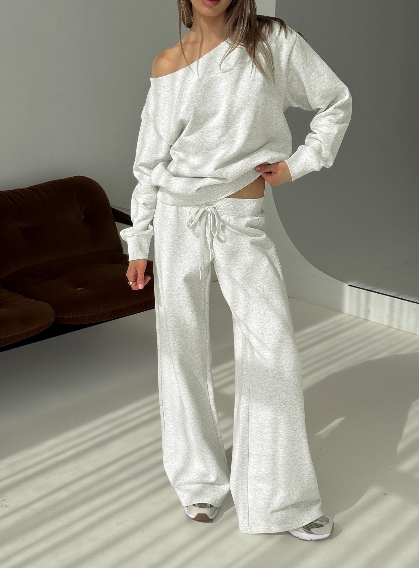 Dodie Wide Leg Pants Grey Marle