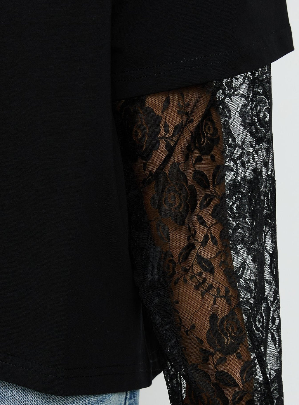 Valenciah Lace Layered Long Sleeve T-Shirt Black