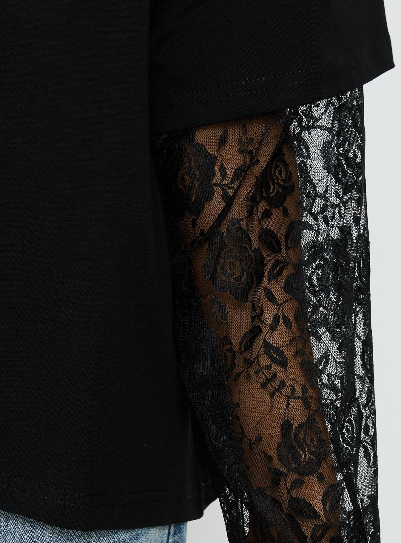 Valenciah Lace Layered Long Sleeve T-Shirt Black