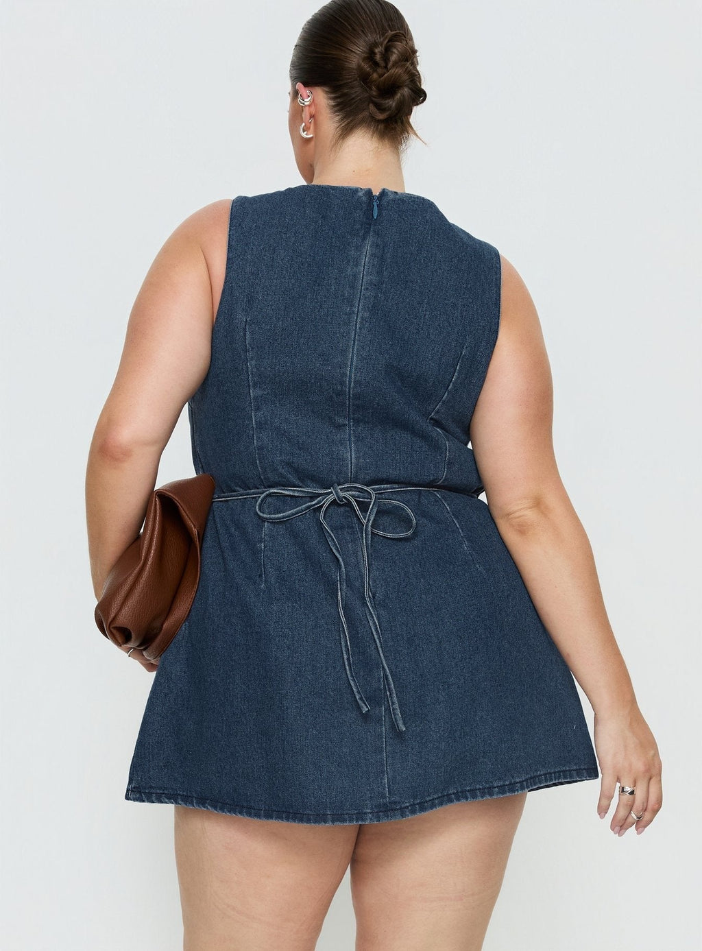 Ainsleigh Shift Denim Romper Mid Blue Wash Curve