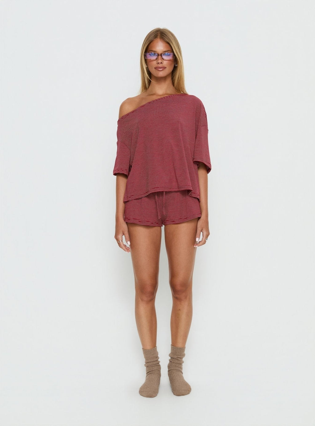 Sugar Surge Tie Waist Shorts Cherry Stripe