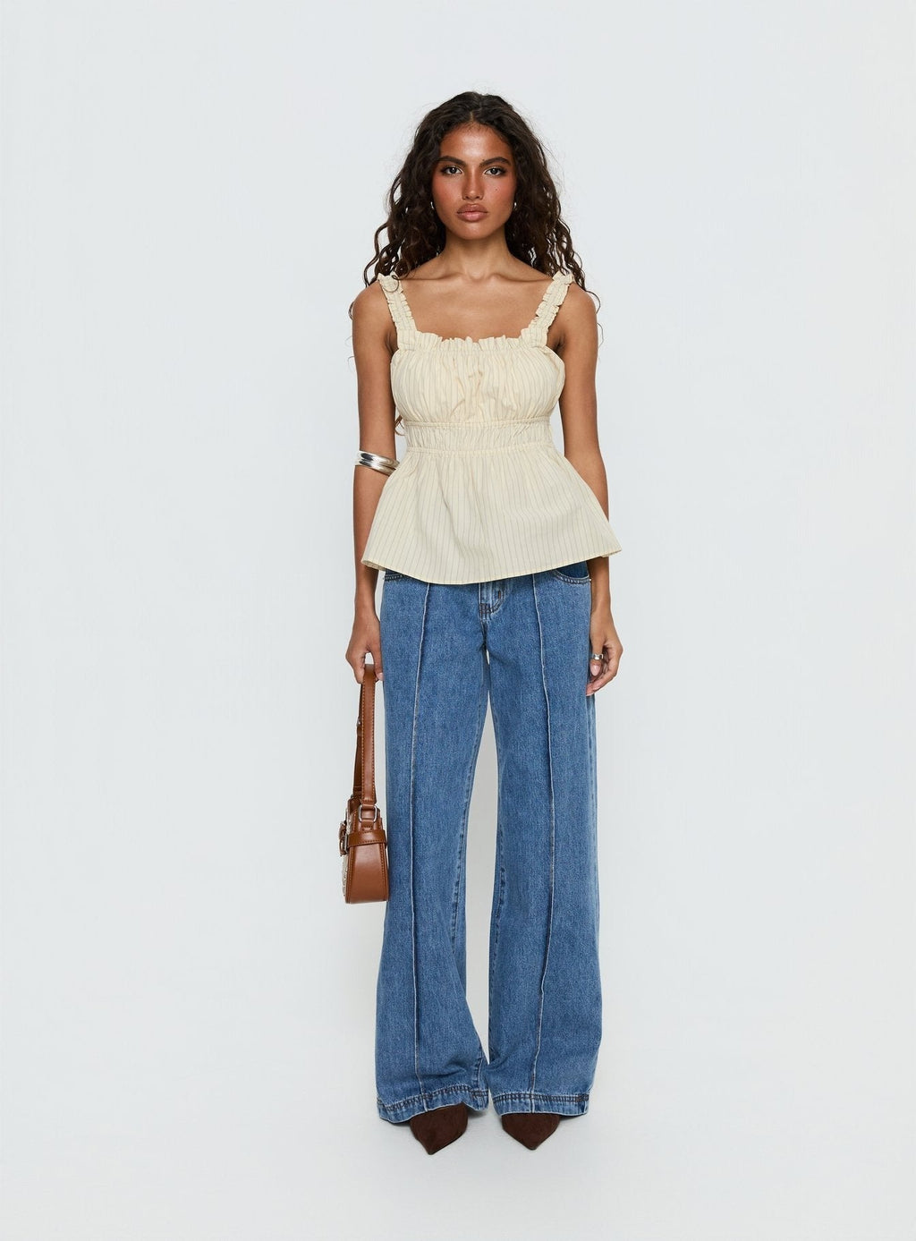 Kerianna Ruched Top Cream Stripe