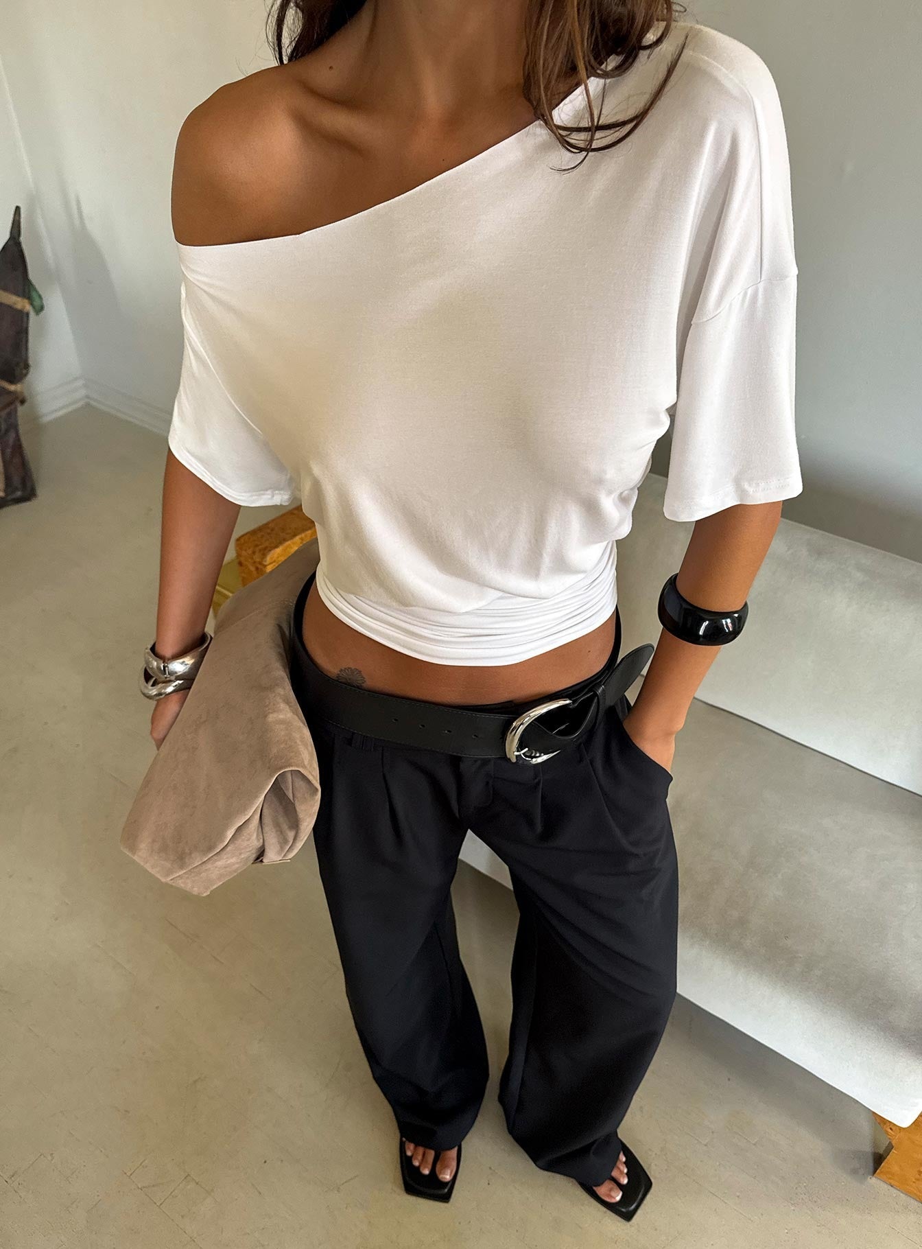 Ashlinn Off Shoulder Drapey Top White