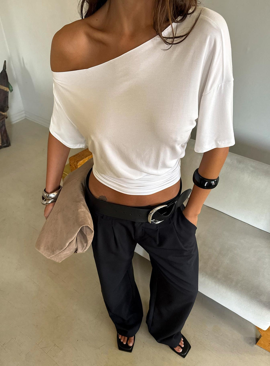 Ashlinn Off Shoulder Drapey Top White