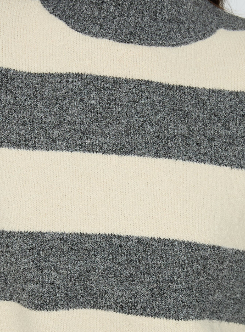 Longest Goodbye Slouchy Funnel Neck Oversized Knit Sweater Grey / Cream Stripe
