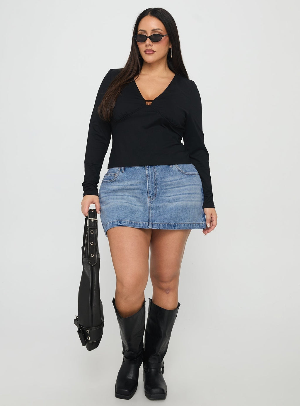Sold On You Long Sleeve Top Black Curve