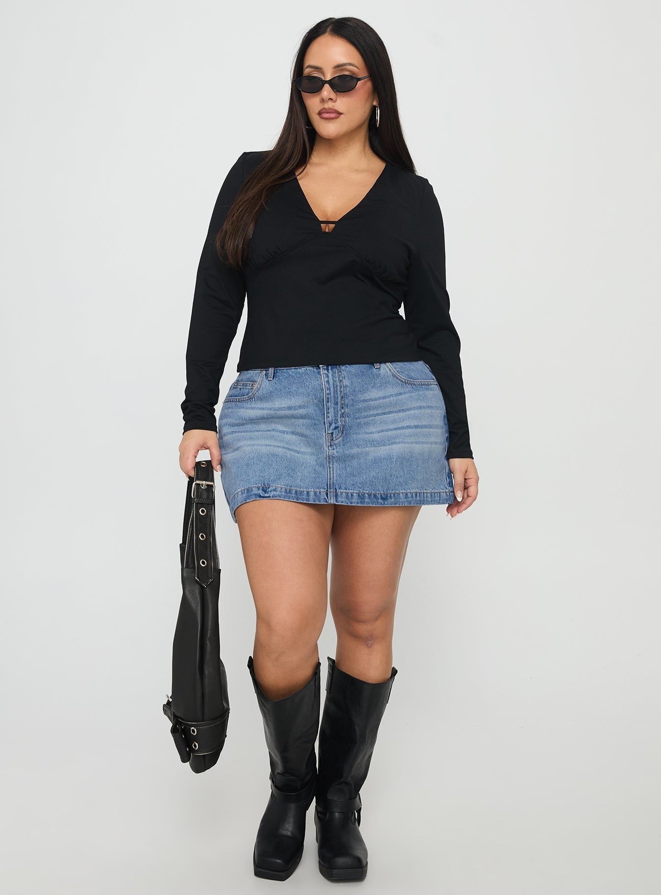 Sold On You Long Sleeve Top Black Curve