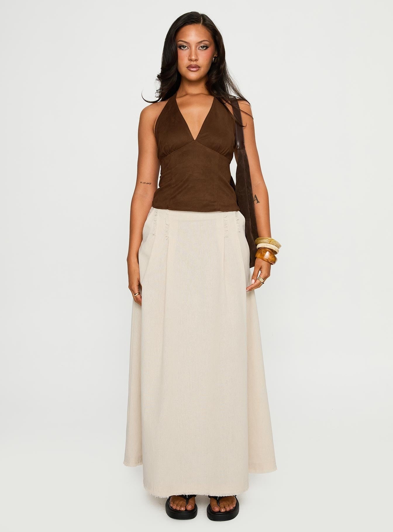 Richness Faux Suede Halter Top Brown