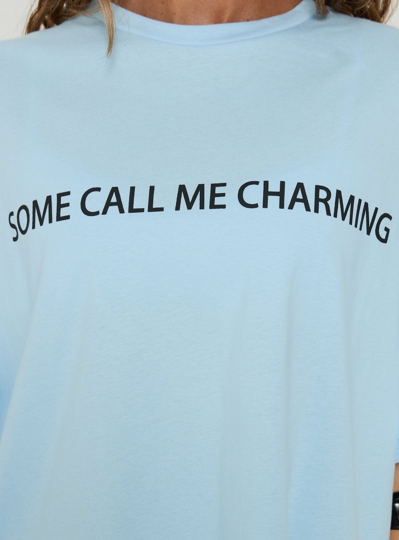 Some Call Me Charming Oversized Graphic Tee Light Blue