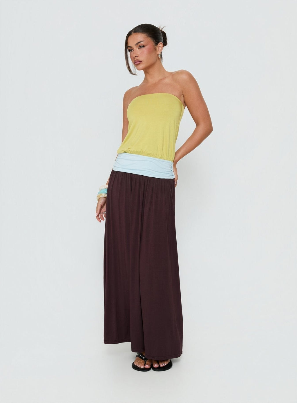 Heart Swarm Colour Block Strapless Maxi Dress Multi