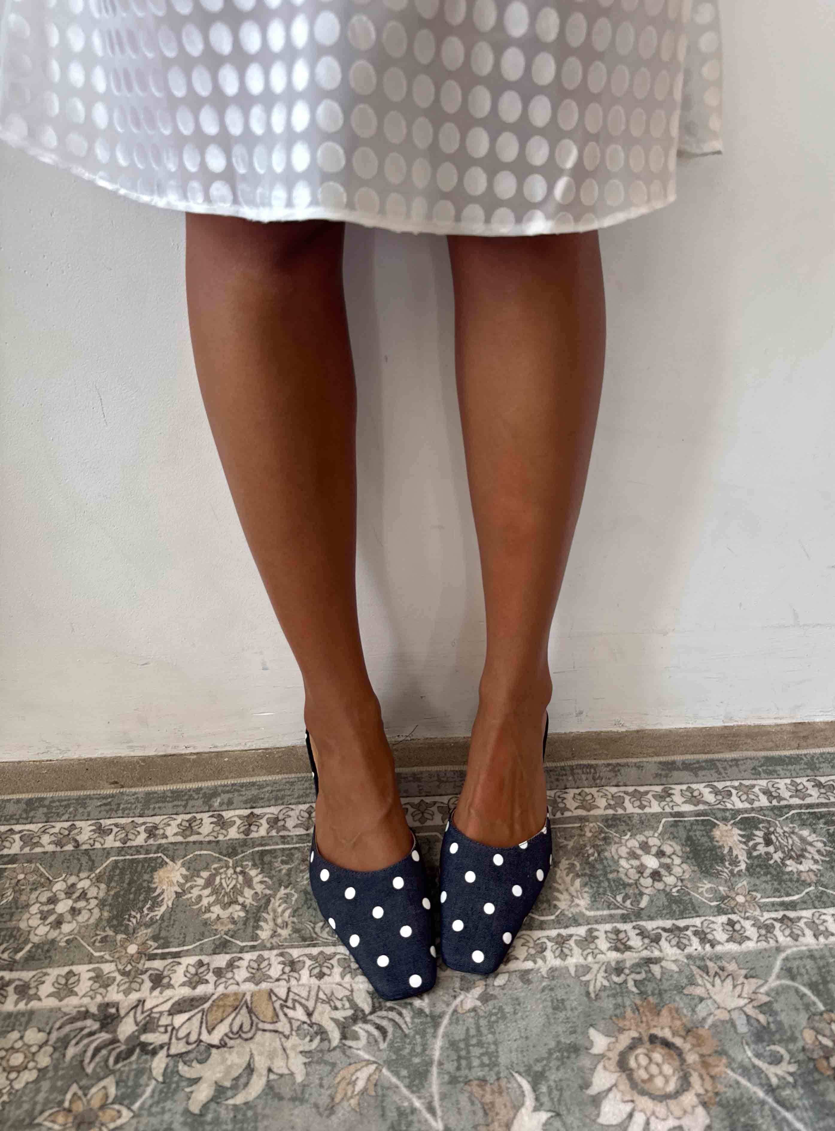 Kaelina Kitten Heels Denim Polka