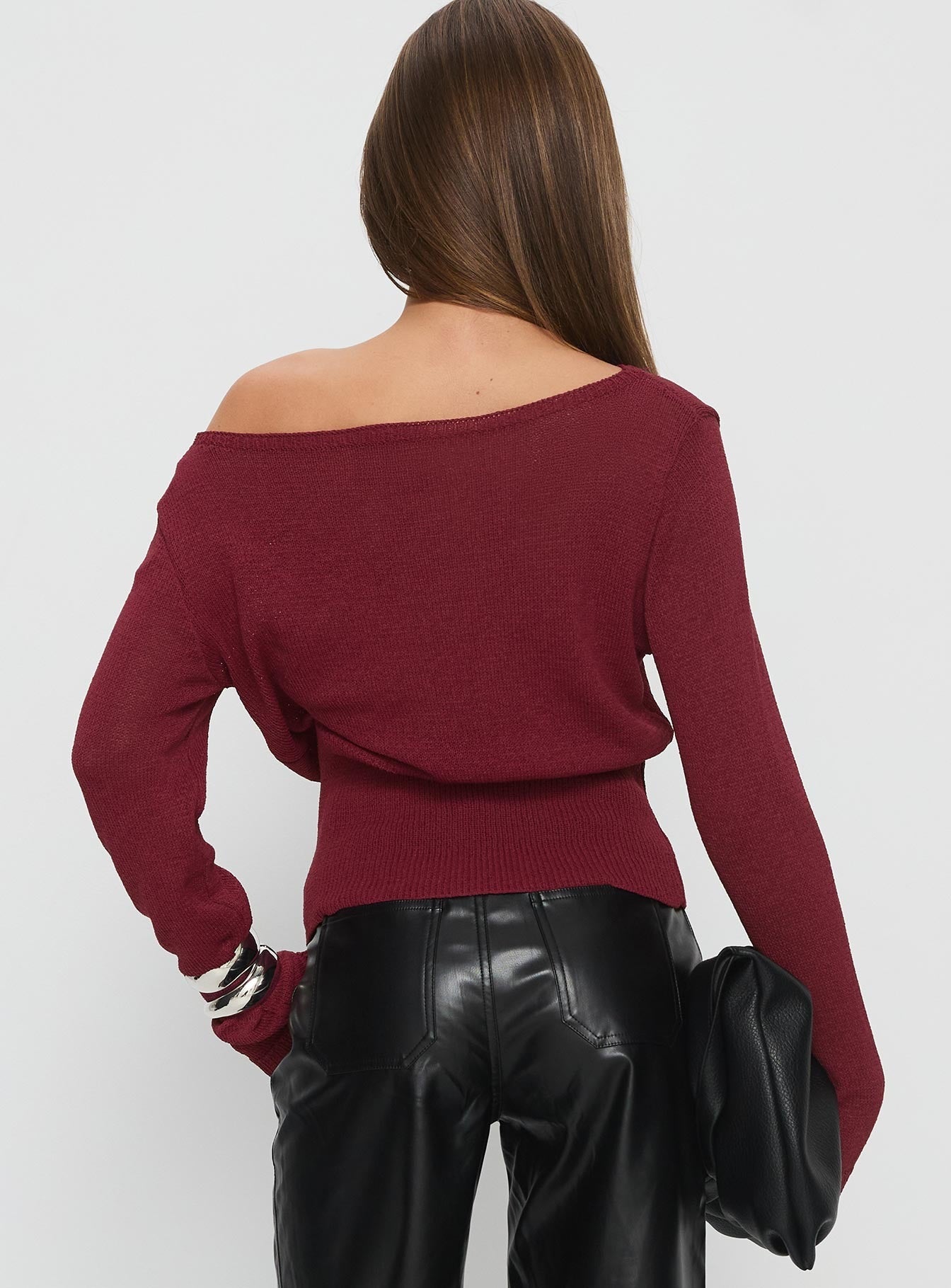 Durian Asymmetric Knit Sweater Burgundy