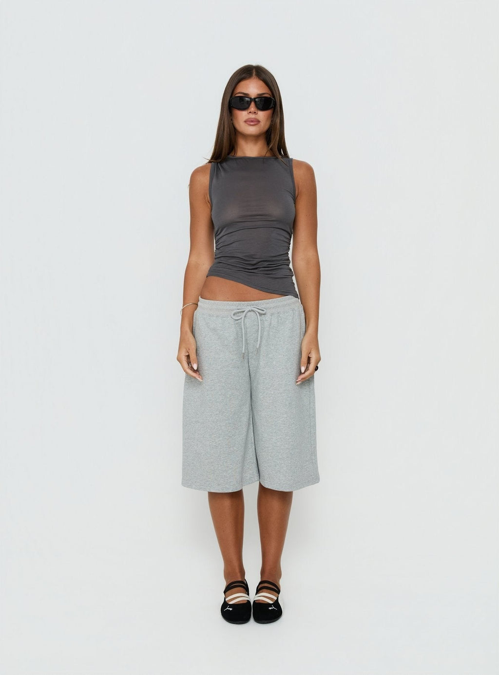 Hopeful Romantic Semi-Sheer Tank Top Grey