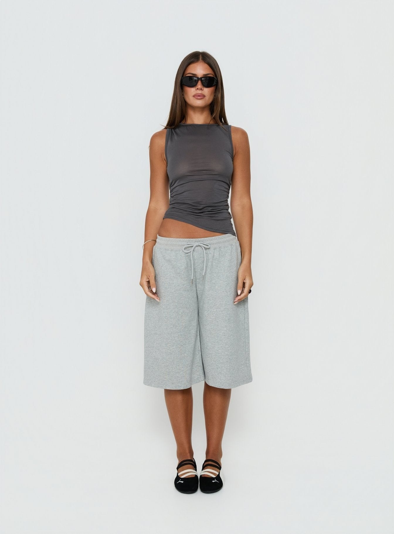 Hopeful Romantic Semi-Sheer Tank Top Grey