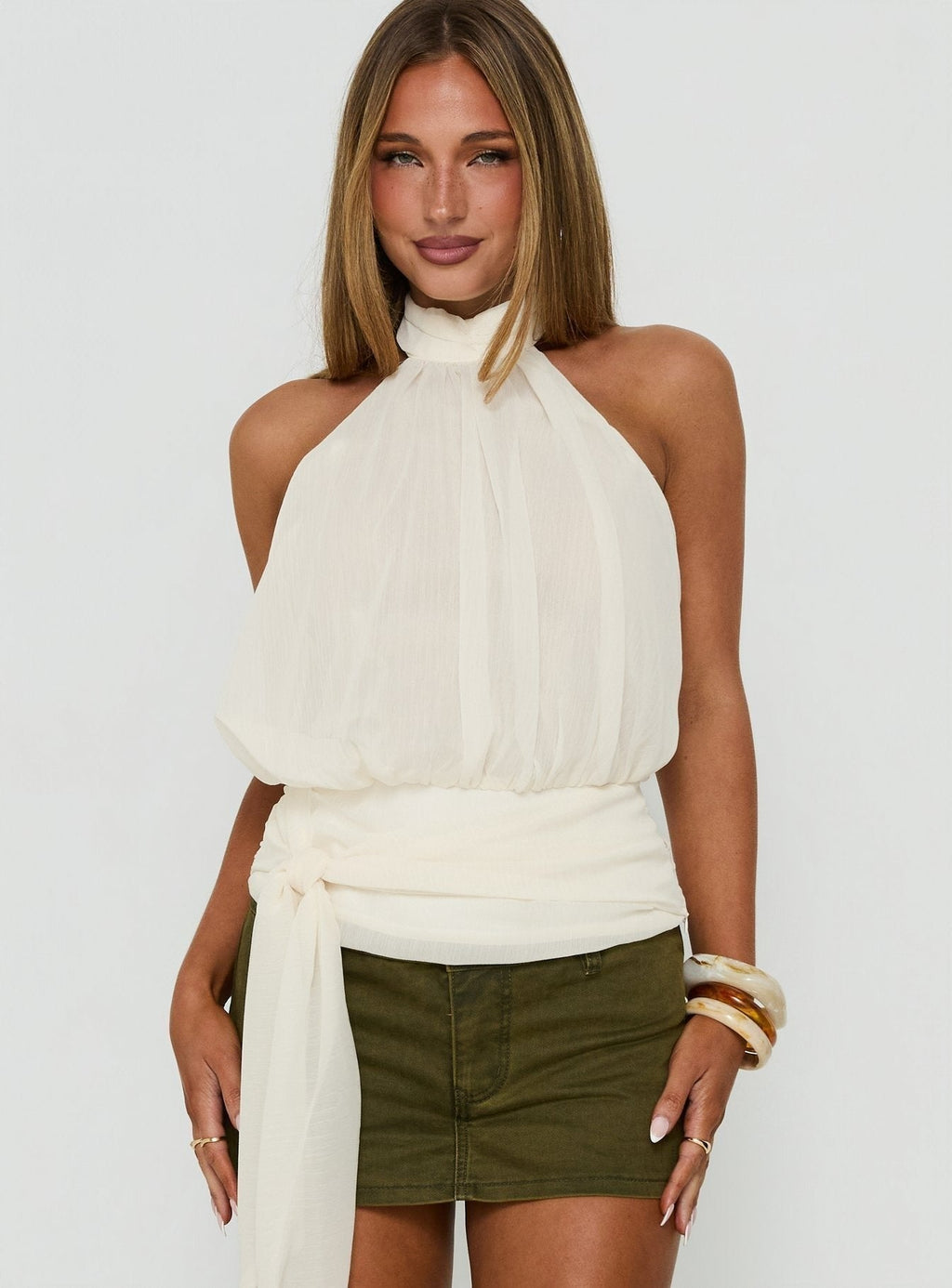 Faythe High Neck Tie Top Cream
