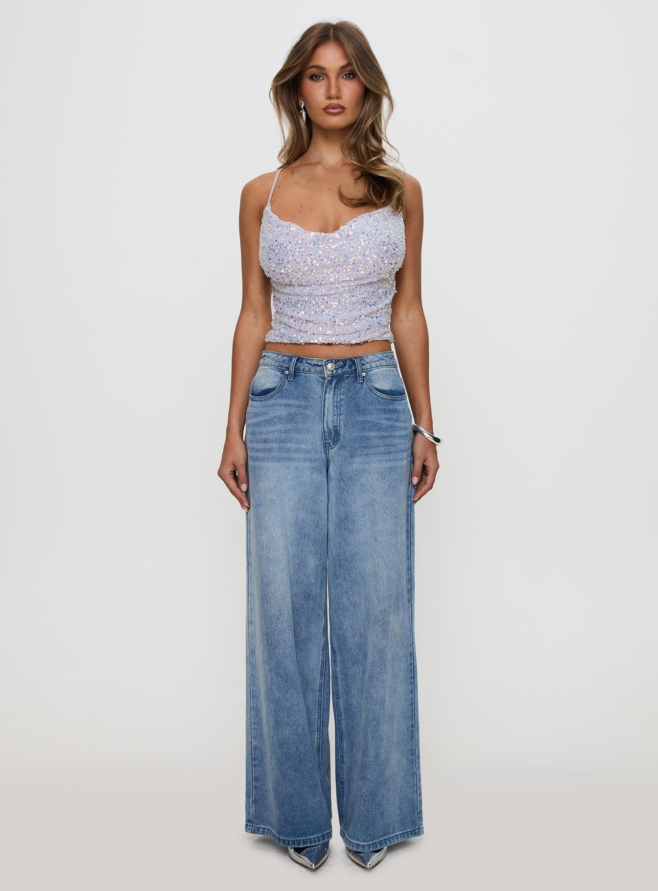 Werner Cowl Neck Sequin Top Lilac