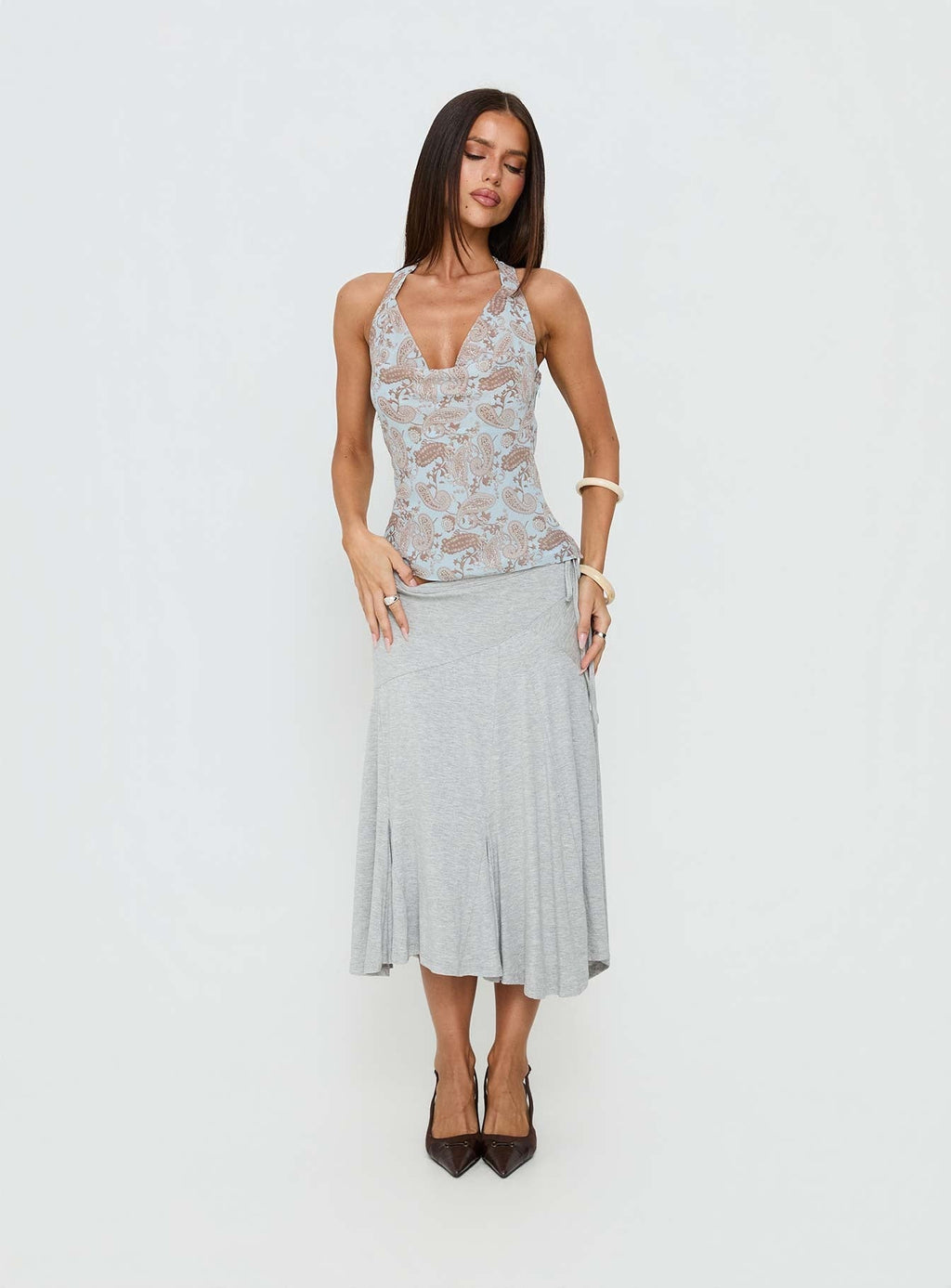 Xiomara Cowl Halter Top Blue Paisley