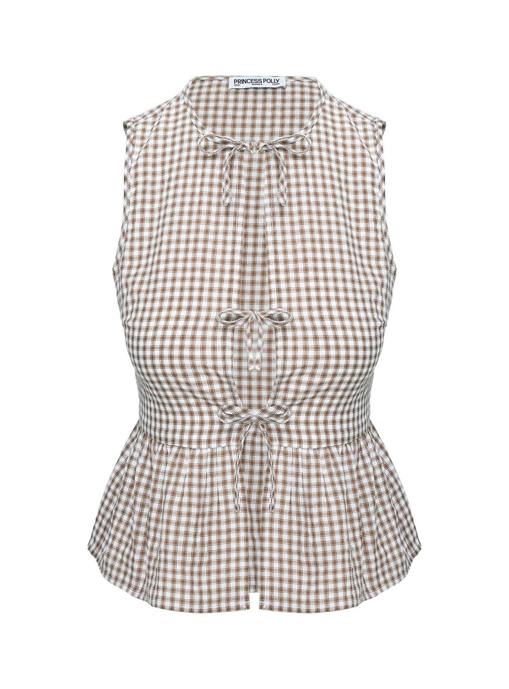Rosellah Tie Up Top Brown Check