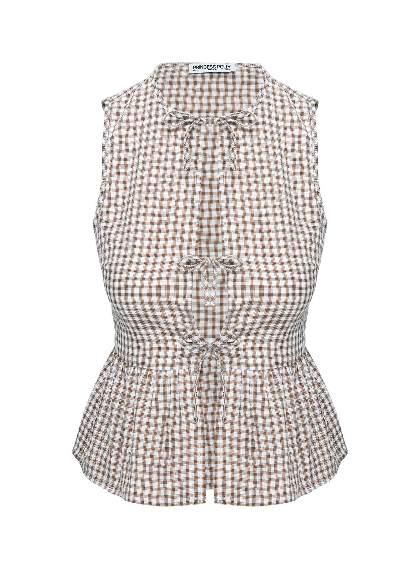 Rosellah Tie Up Top Brown Check