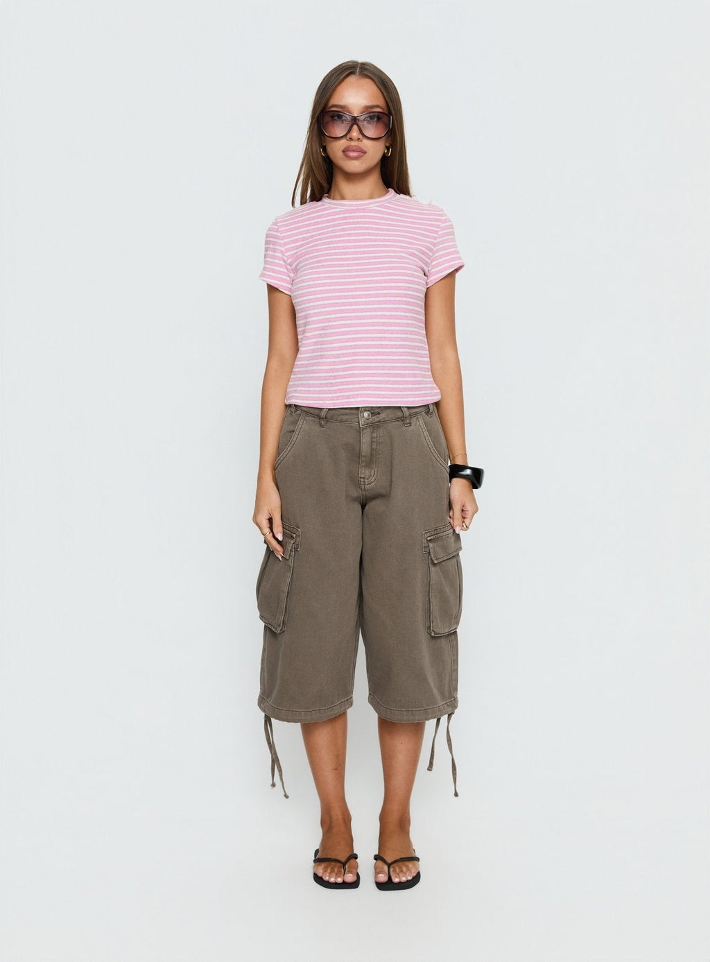 Settle Down Terry Baby Tee Pink Stripe