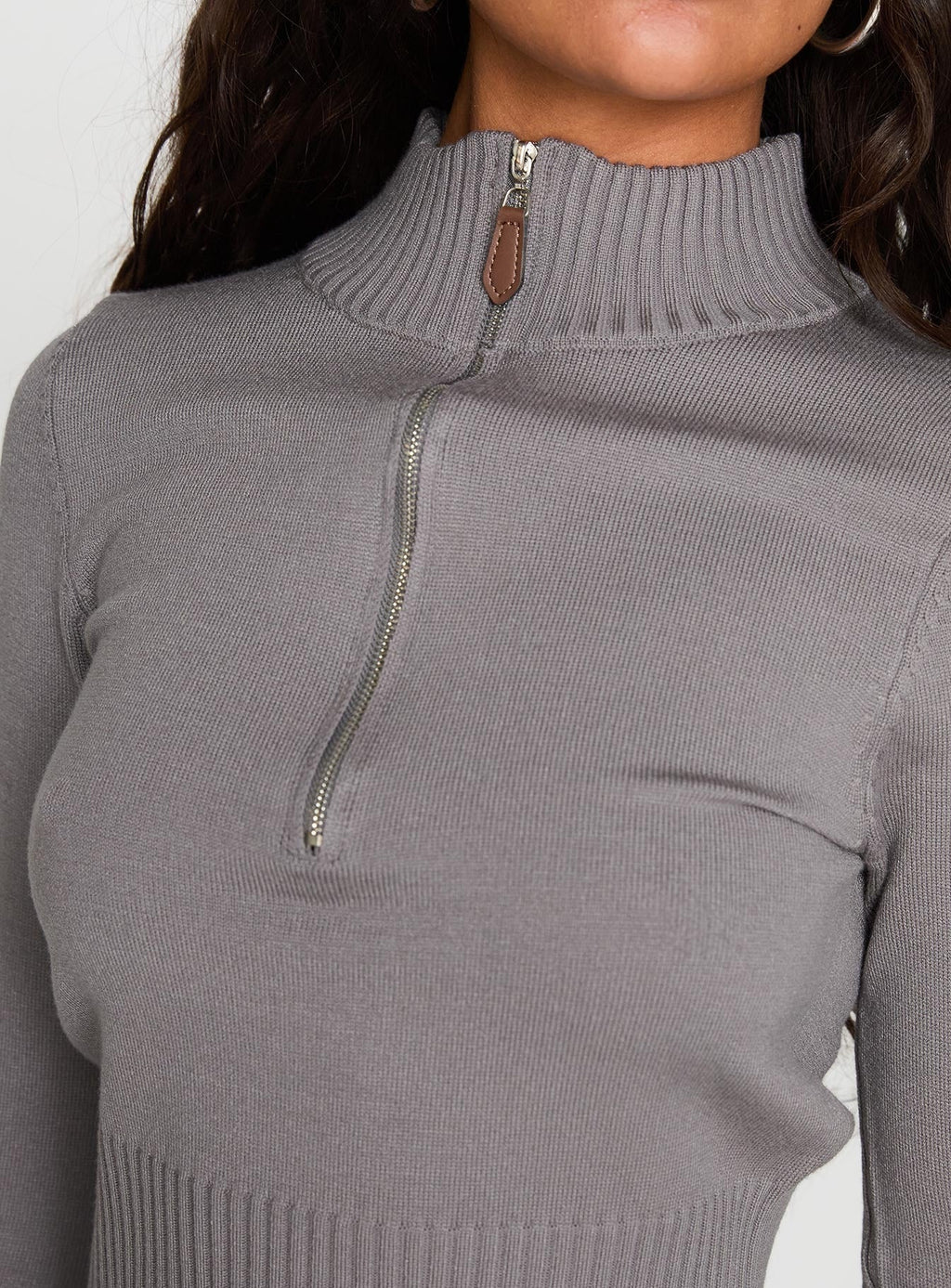 Set Adrift Zip Up Knit Sweater Mocha