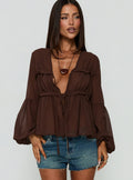 Chasing Sunsets Sheer Long Sleeve Top Chocolate