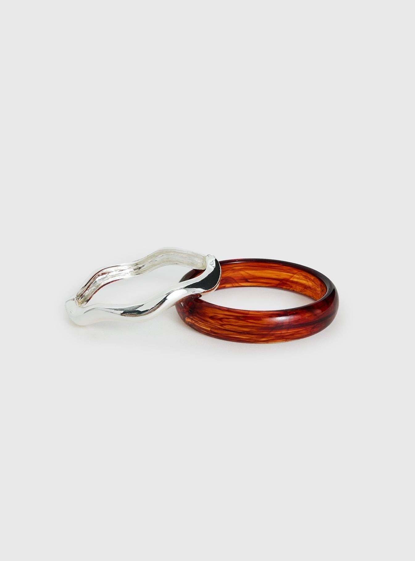 Want Your Love Resin Cuff Set Silver / Brown