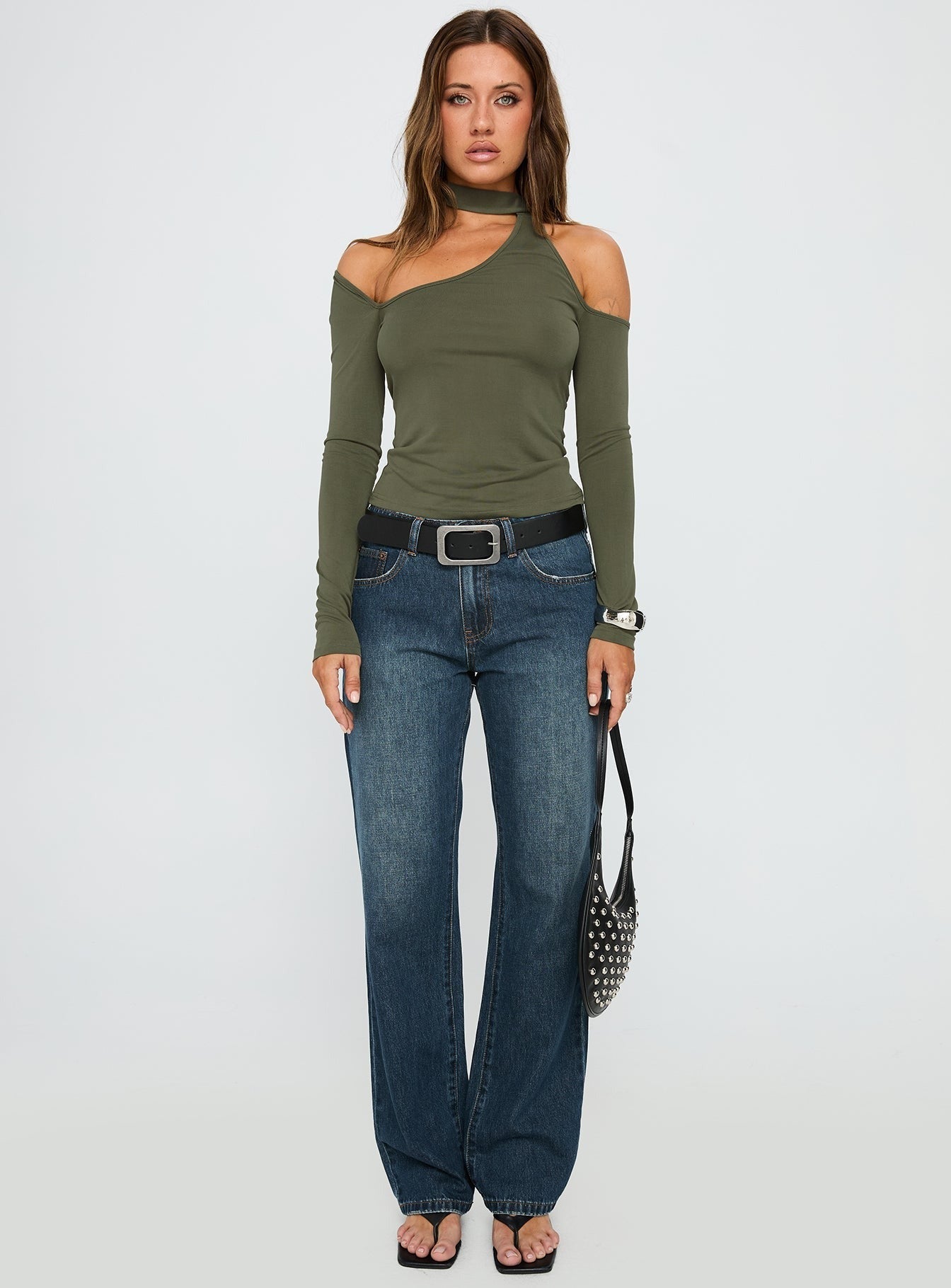 Vesperis Mid Rise Slim Leg Jeans Dark Blue Wash