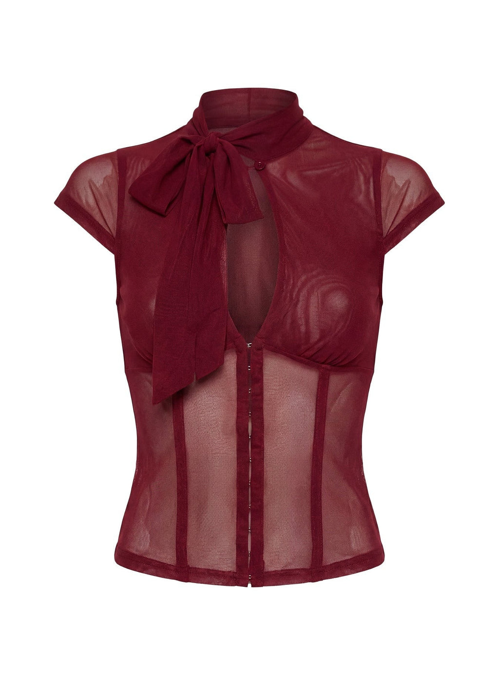 Anistasia Mesh Keyhole Corset Top Burgundy