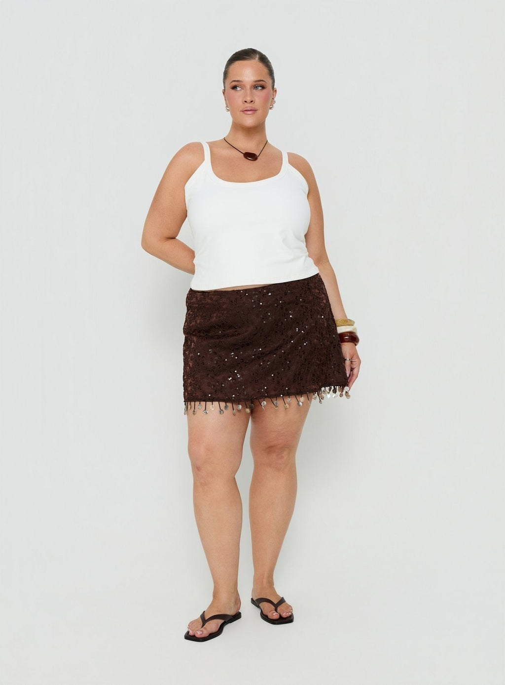 We Made It Sequin Skort Brown Curve