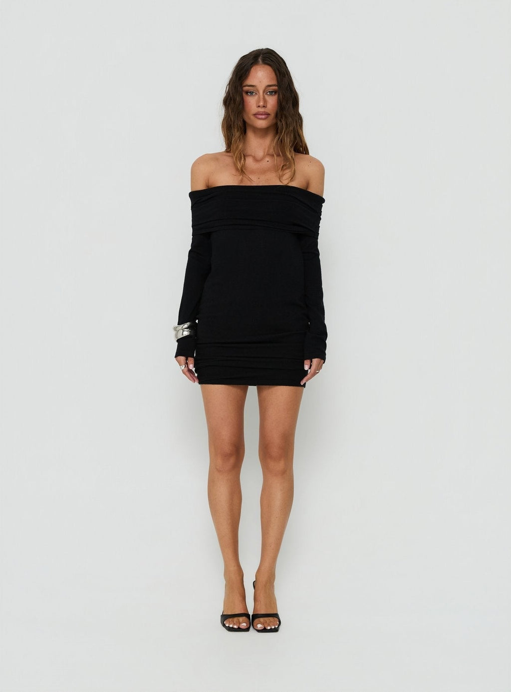 Floreana Off Shoulder Long Sleeve Mini Dress Black